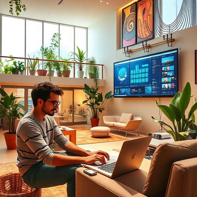 Small business owner integrating online store with FLEX platform on a laptop, highlighting seamless platform integration.